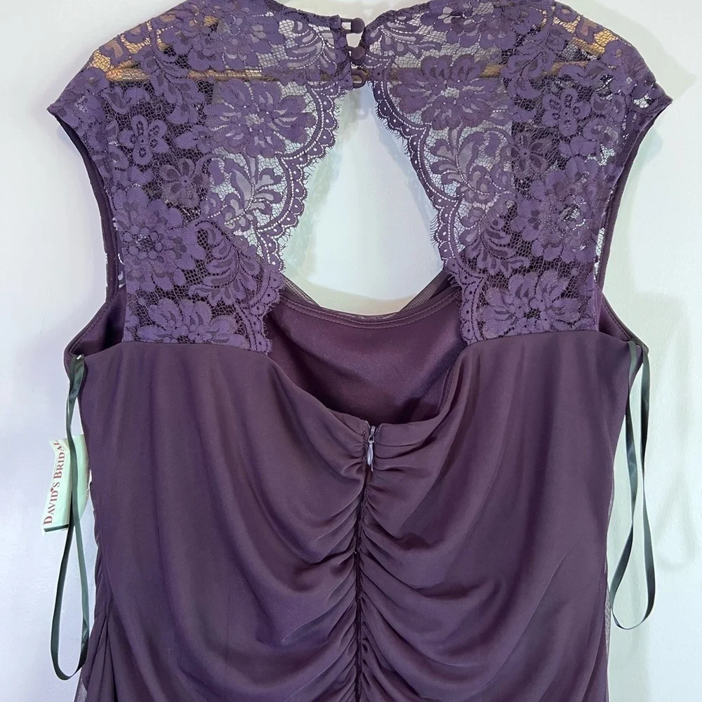 NWT David's Bridal XSCAPE Woman Joanna Chen Purple Lace Shoulder Drape Dress 18 - Picture 10 of 16
